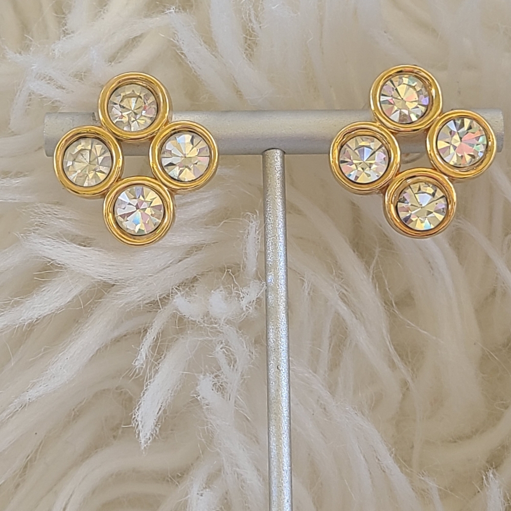 SAL By Swarovski Elegant Gold Toned Crystal Pierce Earrings- Great Condition
